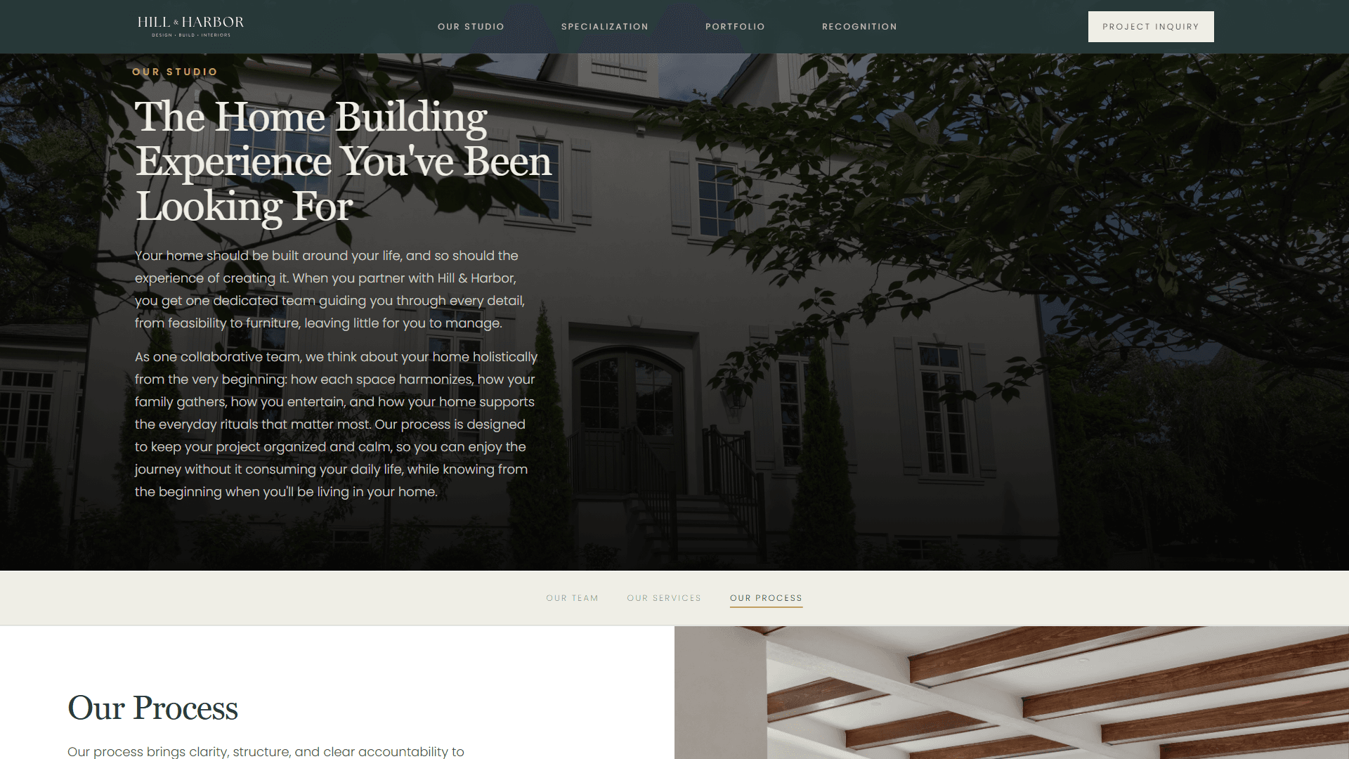 Hill & Harbor studio process page on the Velum site