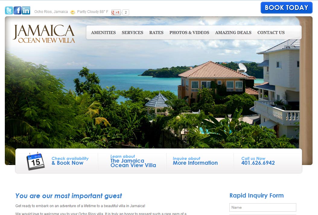 Jamacian Ocean View Villa | Website Design